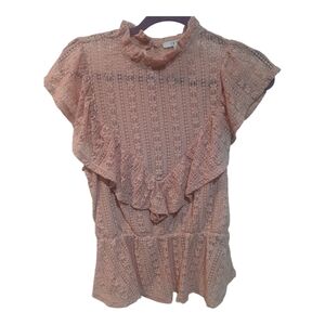 Elegant Iris  Peach Lace Ruffle Top